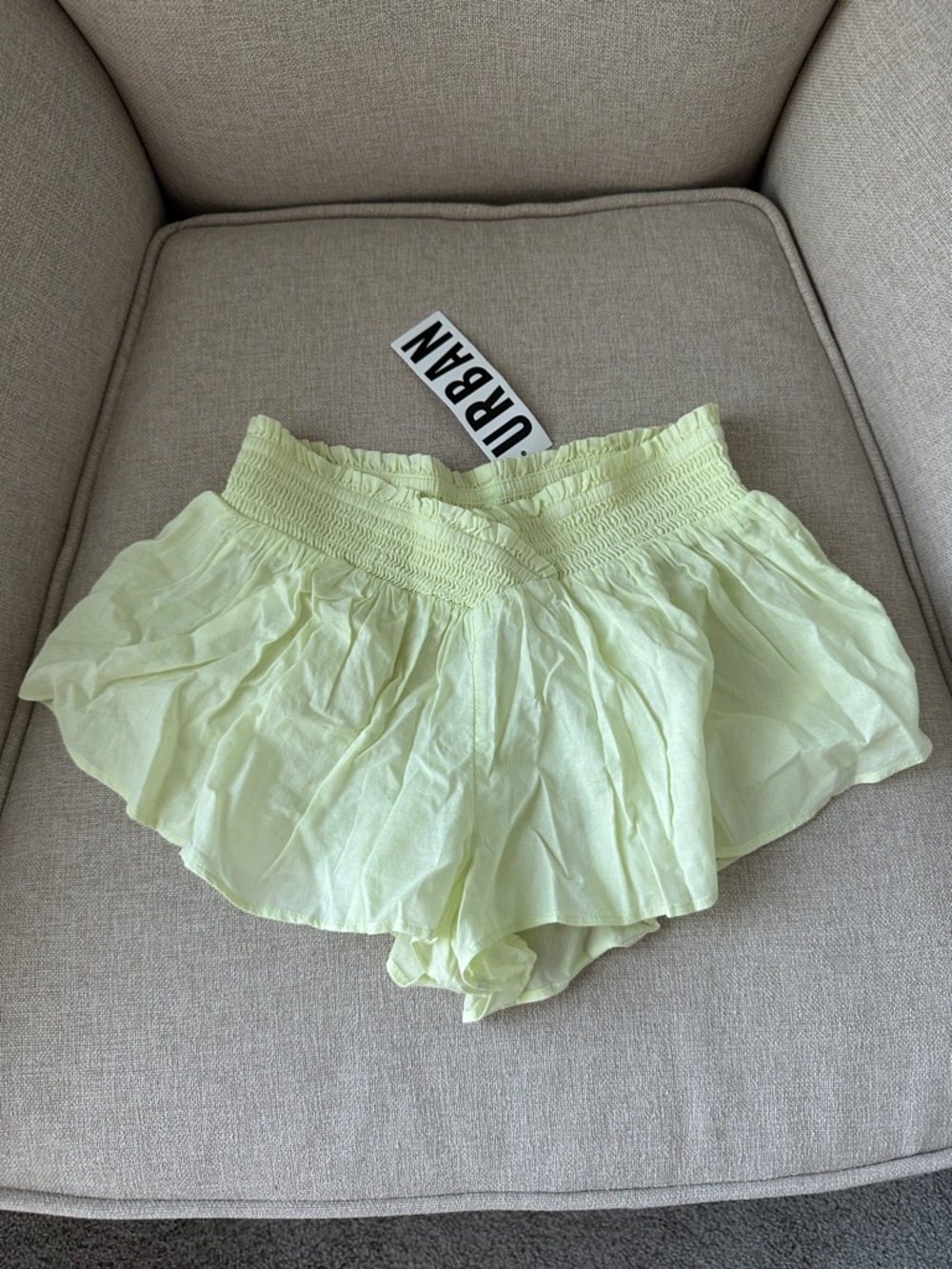 urban outfitters pale lime smocked waist lounge shorts